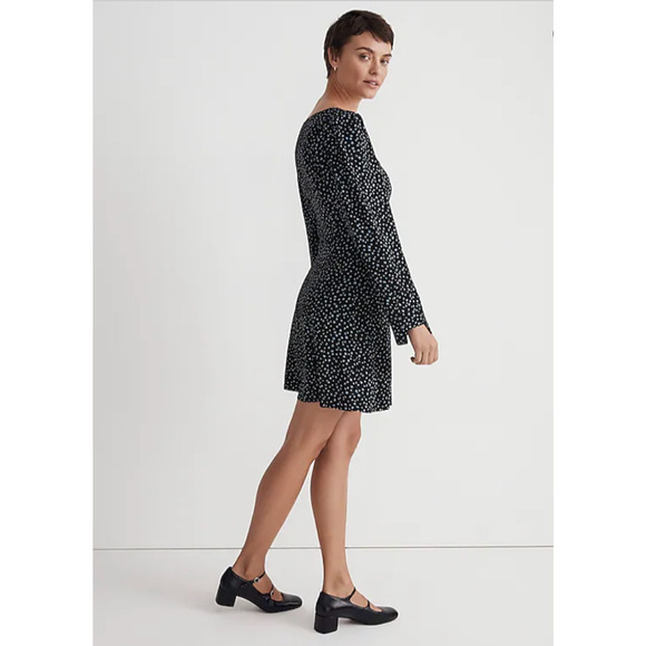 MADEWELL Seamed Long Sleeve Mini Dress in True Black Ditsy Floral - Picture 4 of 15